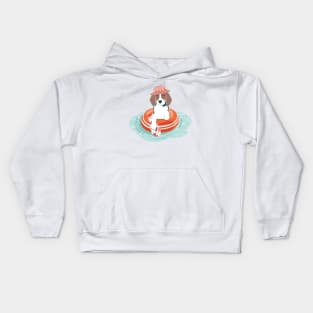 Summer pool pawty // aqua background beagle dog breed in vacation playing on swimming pool Kids Hoodie